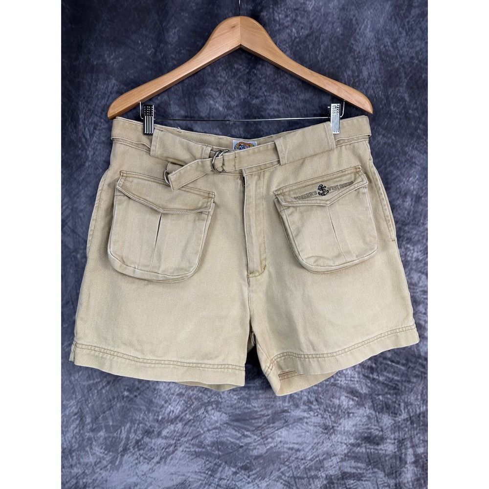 Pusser's Vintage West Indies Cargo Shorts Mens 34 Khaki Cotton D-Ring Belted